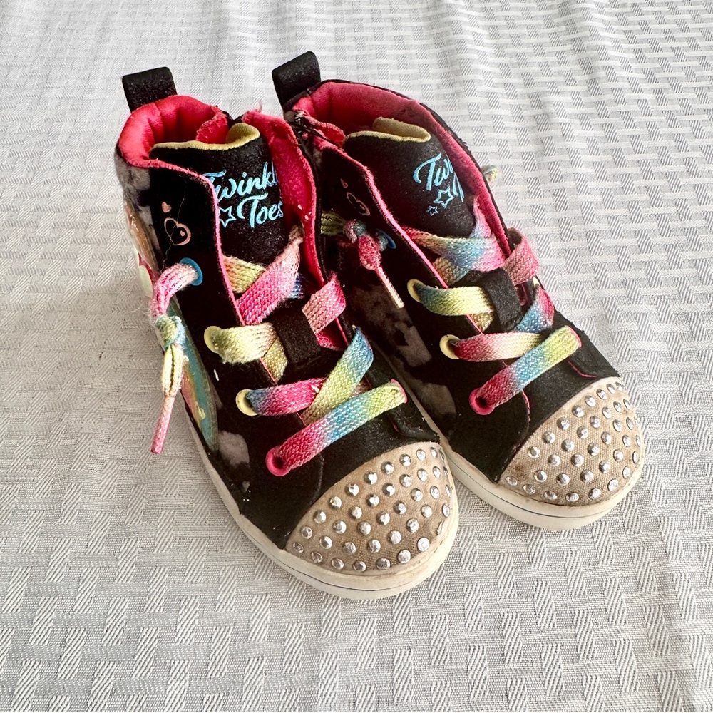 Skechers Twinkle Toes Girls 8 Toddler Rainbow Heart Tie Dye High Top Sneakers